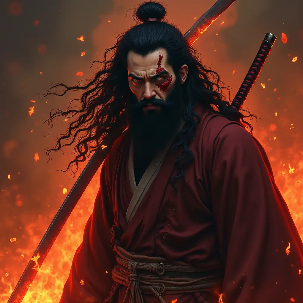 Muscular-Man-in-Fiery-Hell-with-Katana-and-Kimono