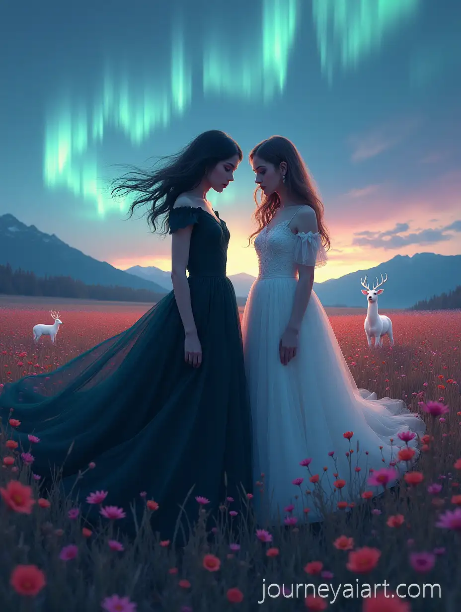 Twin-Vampires-in-a-Flower-Field-UnderAI-Art-Prompt-Expansion-an-Aurora-Sky