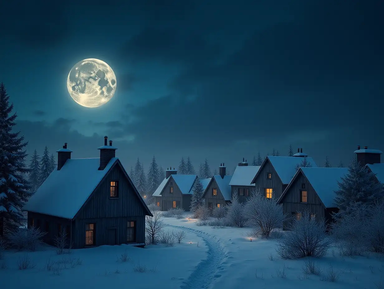 Evil-Elf-Watching-Over-Snowy-Village-Under-Moonlit-Sky