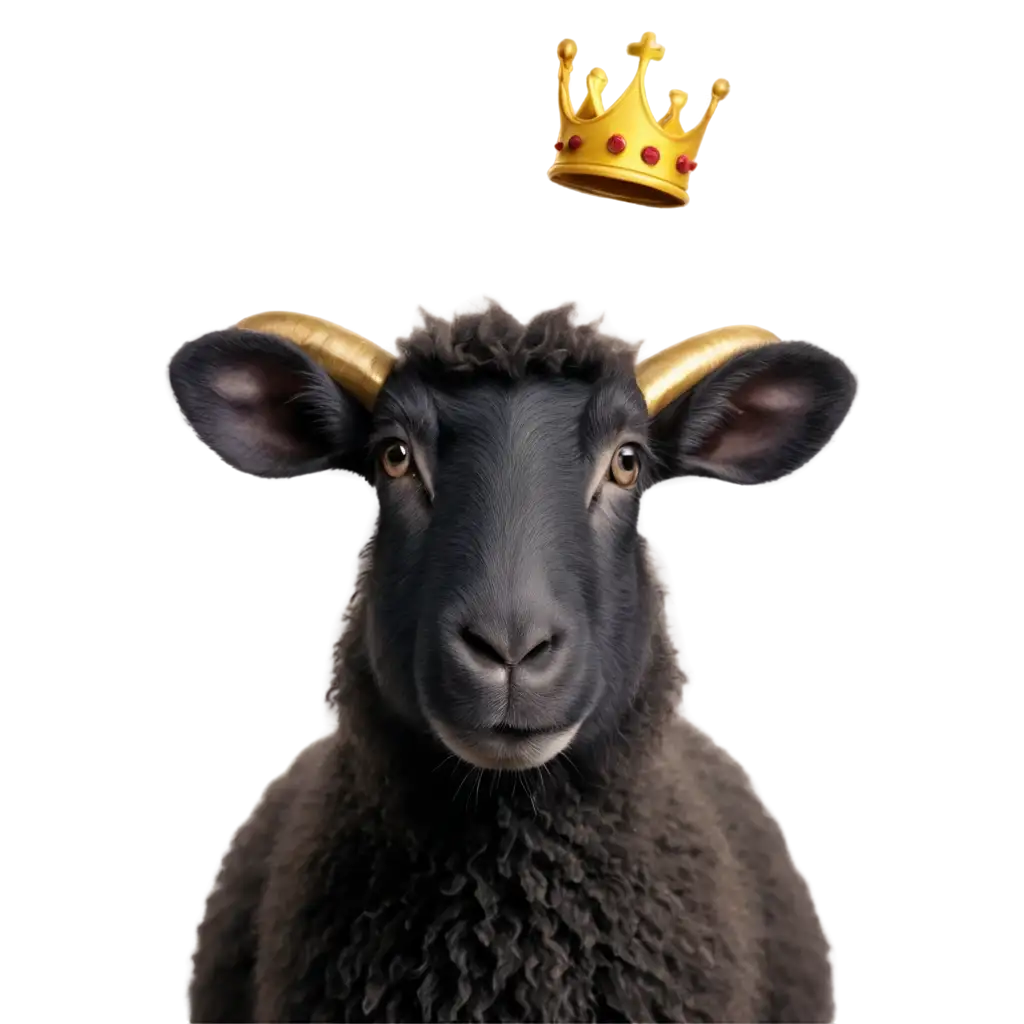 PNG-Image-of-Black-Sheep-with-Crown-Majestic-and-Unique-Visual-Representation