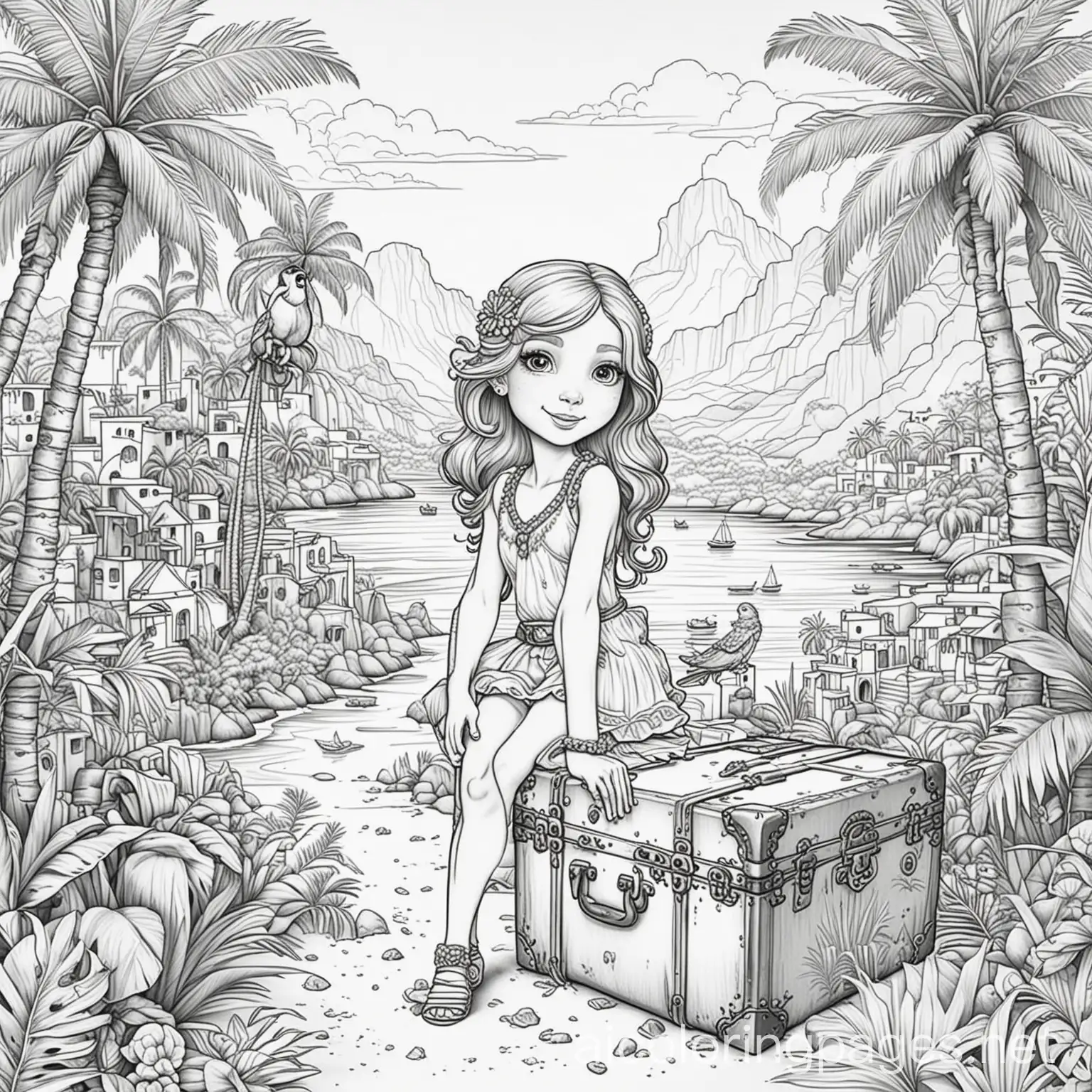 Tropical-Princess-with-Palm-Trees-and-Treasure-Chests