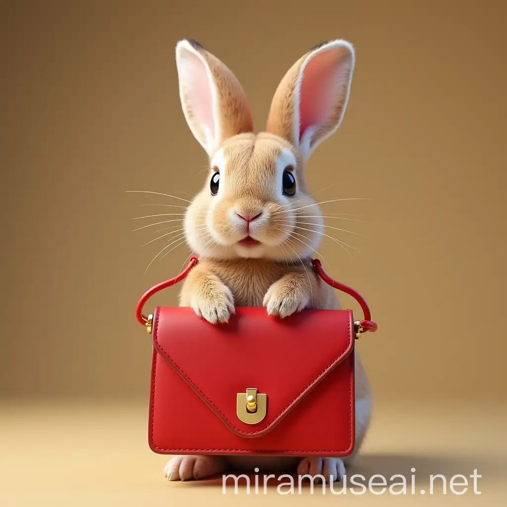 Young Rabbit Carrying Red Handbag