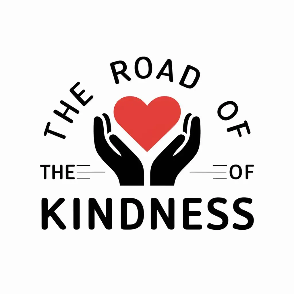 a vector logo design,with the text "The Road of Kindness", main symbol:heart in hands,Moderate,be used in Education industry,clear background