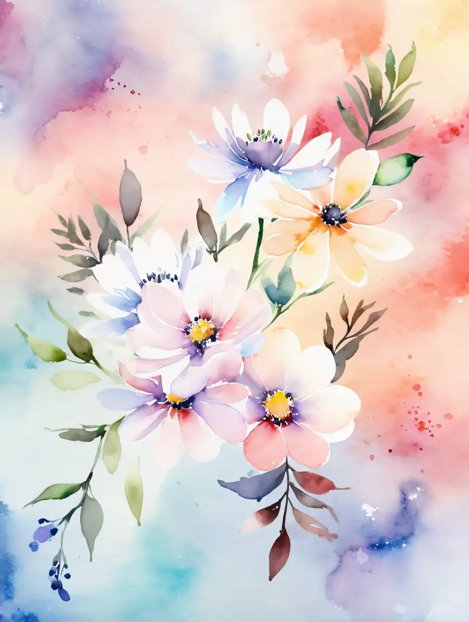 Colorful Watercolor Flowers Digital Photography Backdrop