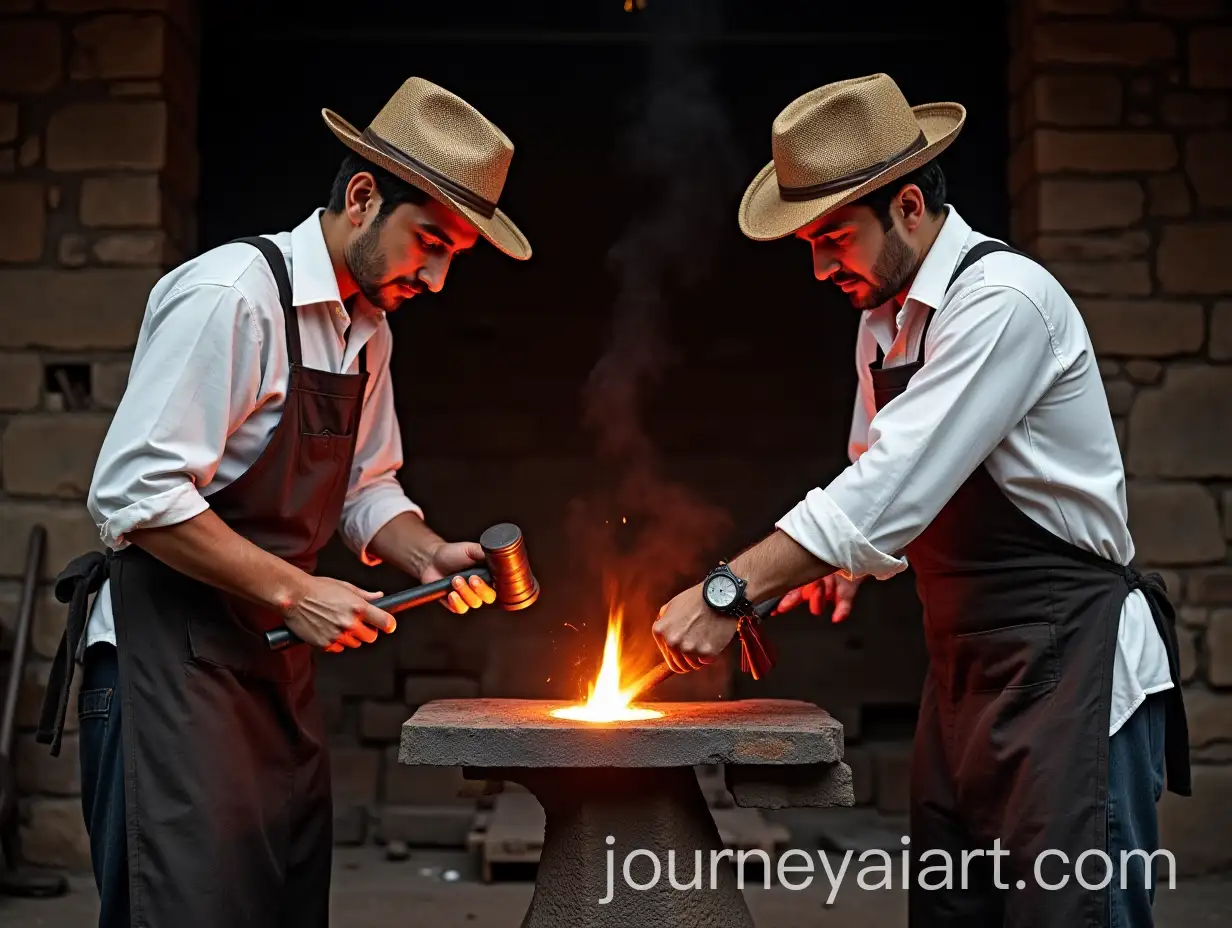 Ottoman-Empire-Blacksmiths-Working-in-Traditional-Forge
