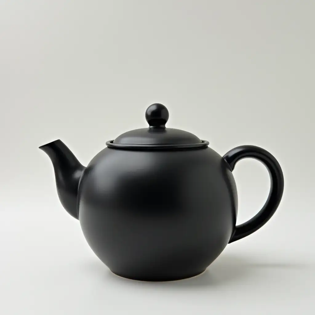 a teapot with a black body and all white inside