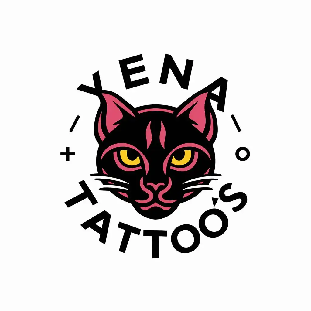 a vector logo design,with the text "Yena Tattoo's", main symbol:Neon cat,complex,be used in Tattoos industry,clear background