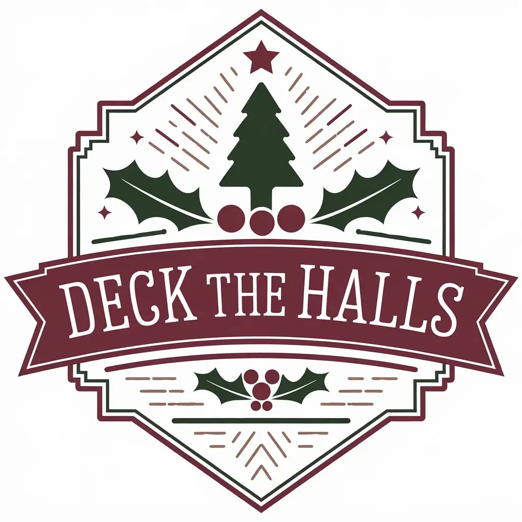 LOGO Design for Deck the Halls Vector Holly Christmas Theme with Clear Background