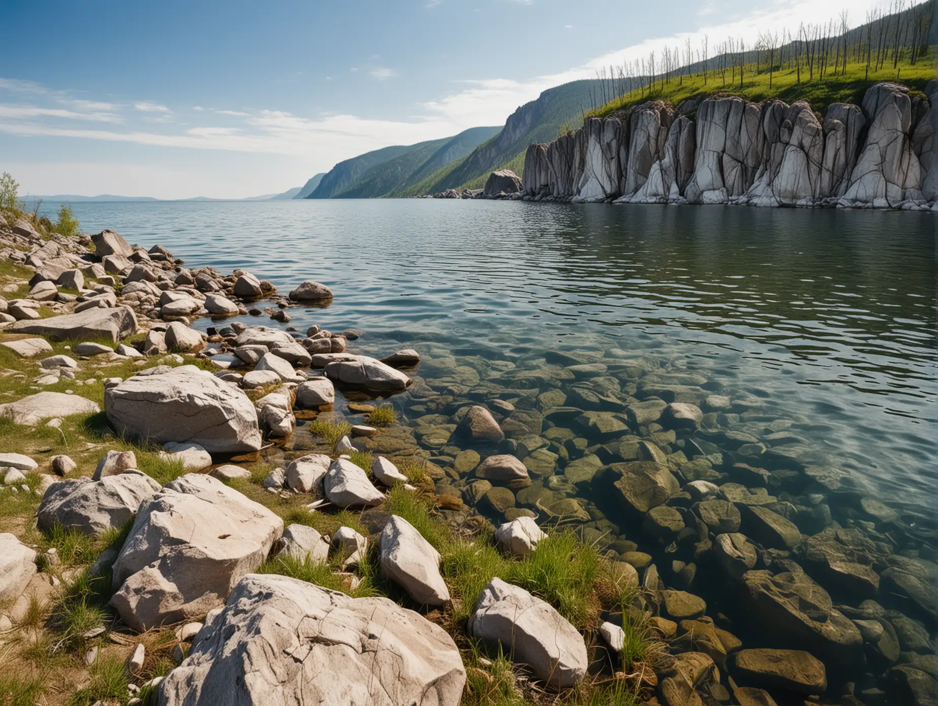 Spring-Landscape-of-Lake-Baikal-with-Rocks-and-Clear-Sky