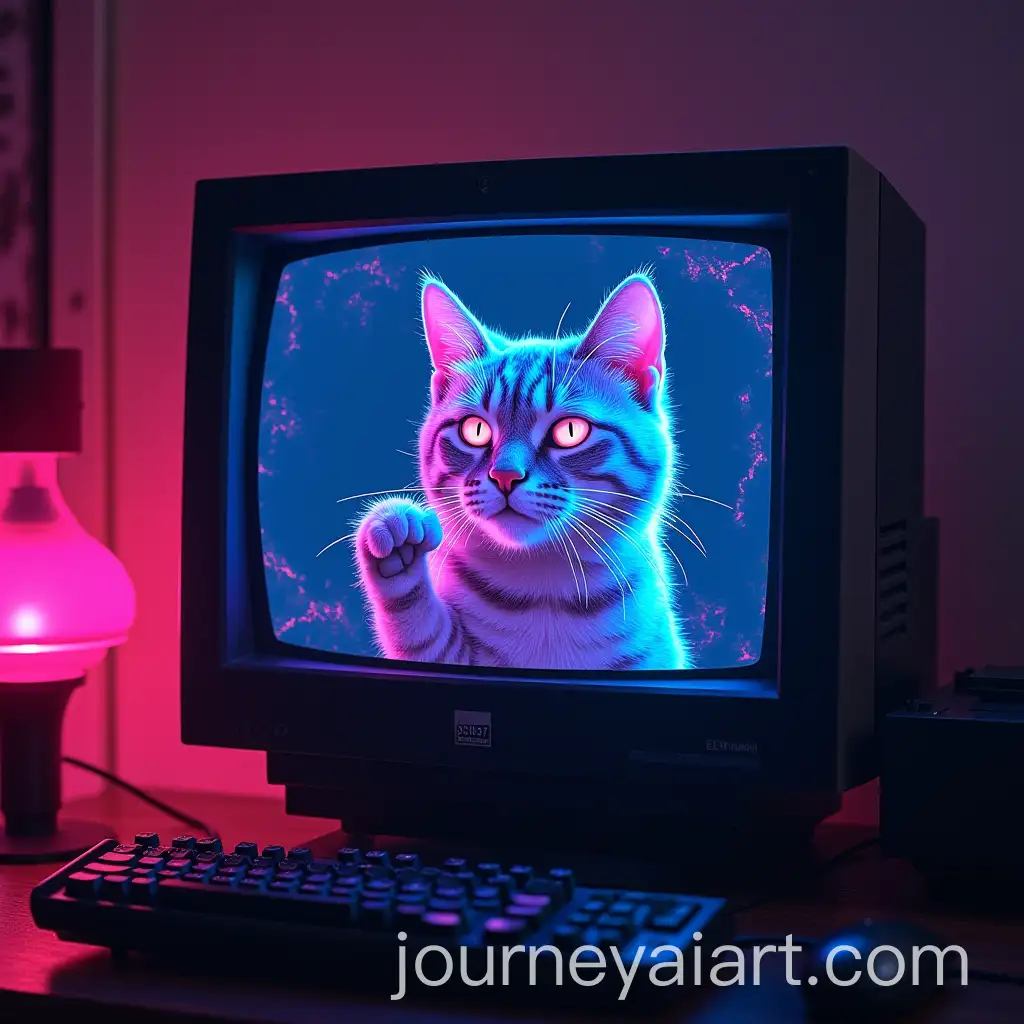 VaporAI-Art-Expansionwave-Neon-Cat-in-Broken-CRT-Monitor