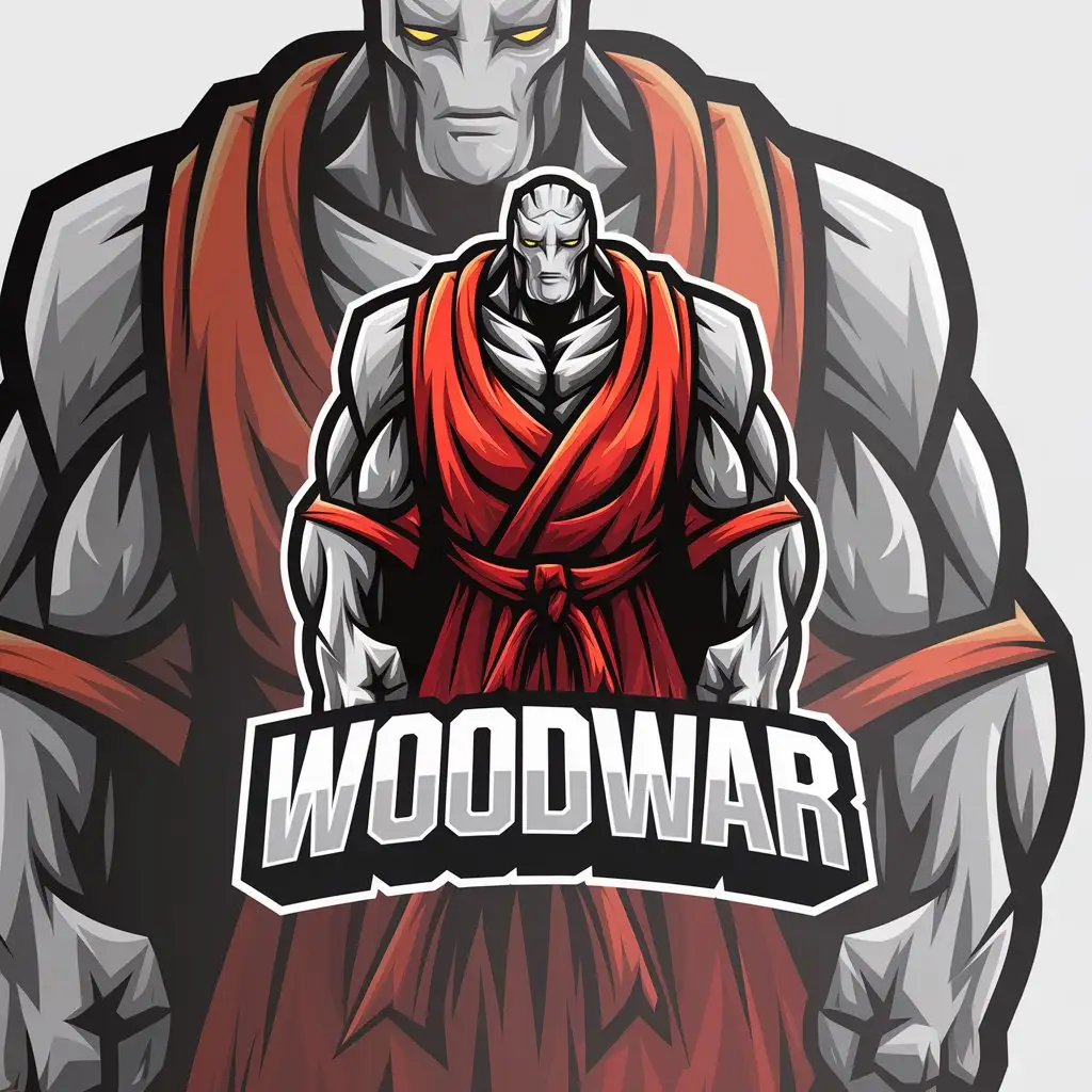 LOGO Design for Woodwar Muscular Stone Humanoid in Karate Kimono for Sports Fitness