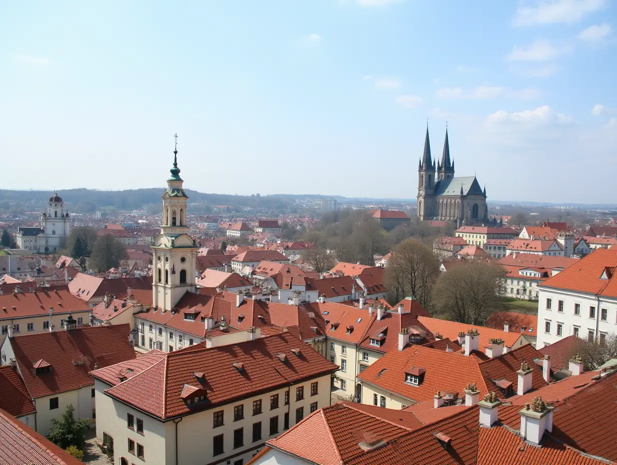 Amazing view of the old tow and Cathedral of St. Peter and Paul in Brno, Czech Republic