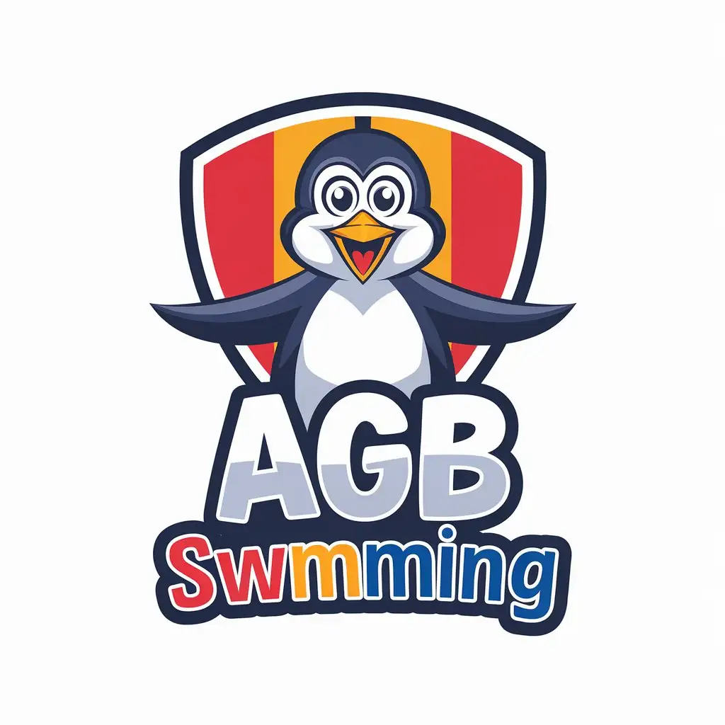 LOGO Design for AGB SWIMMING Fun Penguin Mascot with Romanian Flag Colors