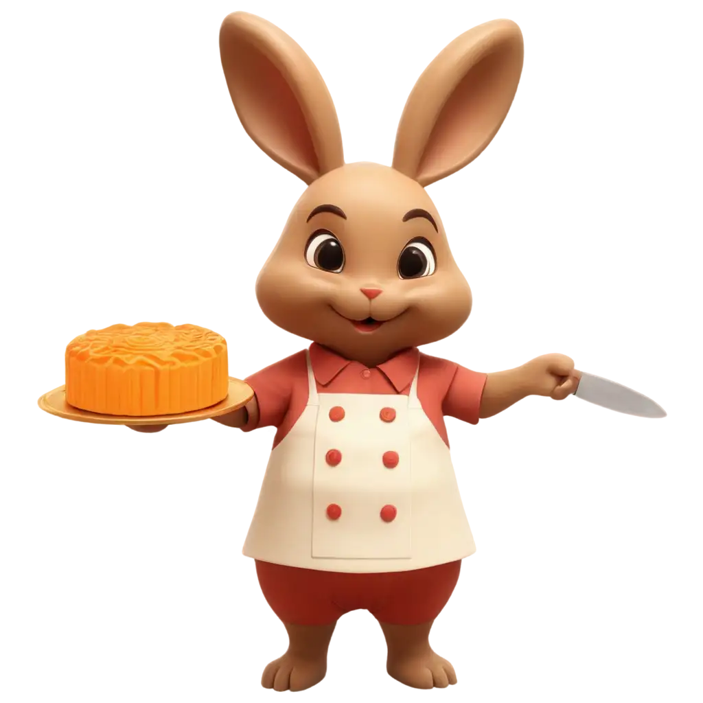 Help me generate a chef rabbit holding a trowel, while making mooncakes