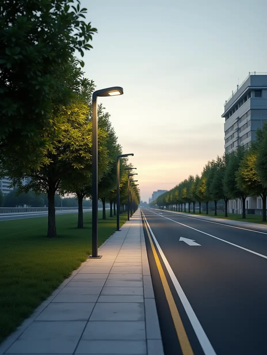 Realistic-Urban-Avenue-with-Modern-Lighting-at-Dusk
