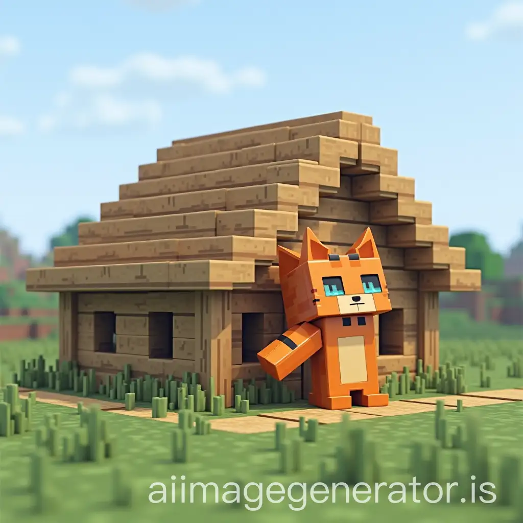 Minecraft-Flat-World-House-Construction-with-Orange-Cat-Character