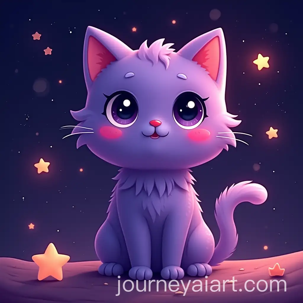 Cute-Purple-Cat-Floating-Among-Glowing-Stars-in-Space
