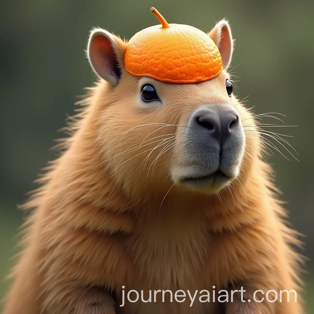 Capybara-with-an-Orange-on-Its-Head-in-a-Calm-Natural-Setting