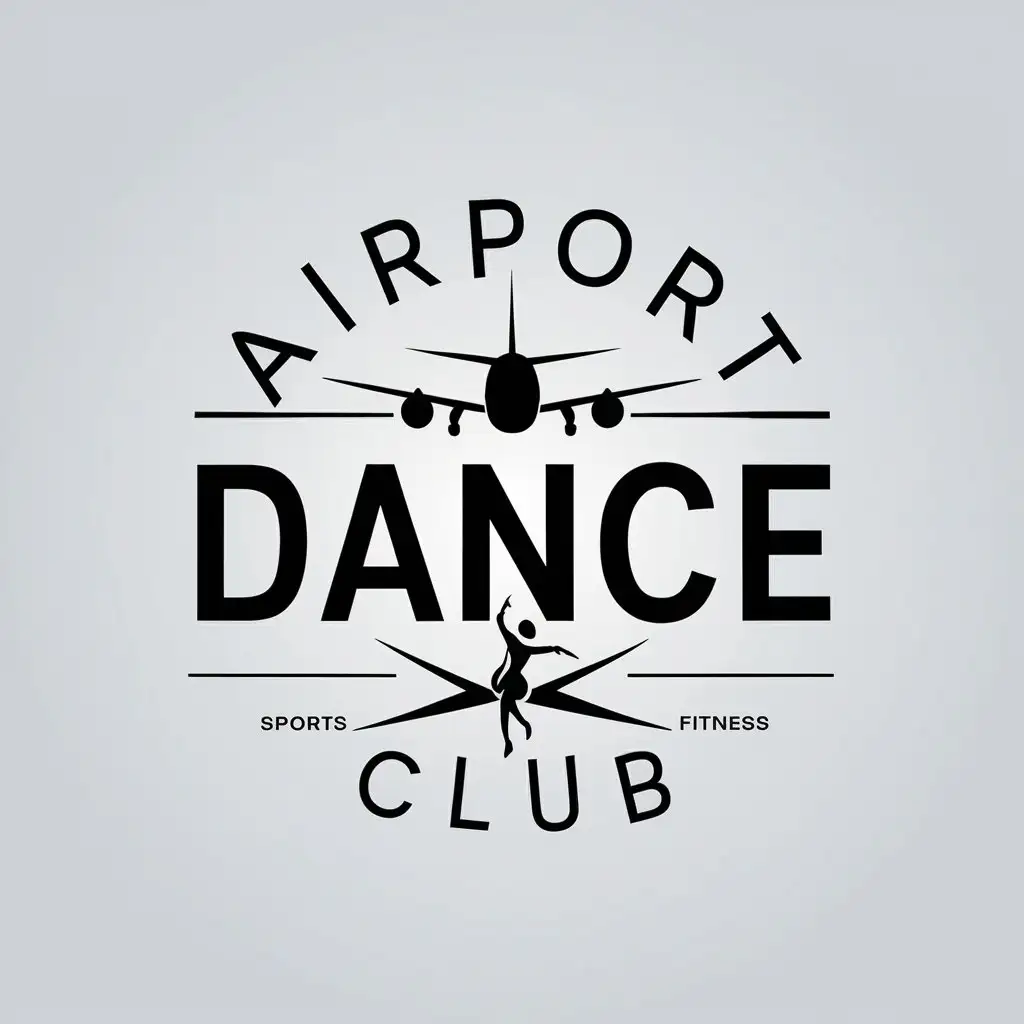 a vector logo design,with the text "airport dance club", main symbol:airplane, words, dancer,Minimalistic,be used in Sports Fitness industry,clear background