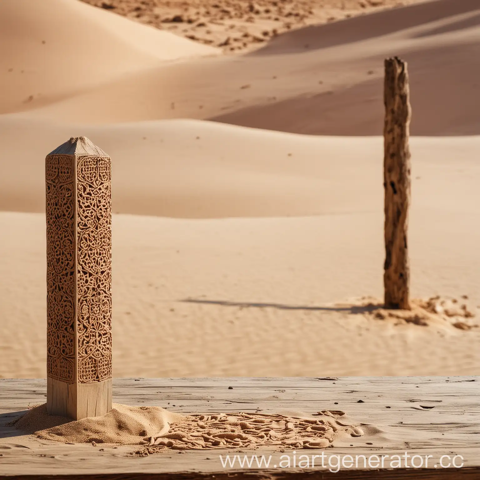 Moroccan-Pattern-Background-with-Desert-Sand-and-Wooden-Post-CloseUp