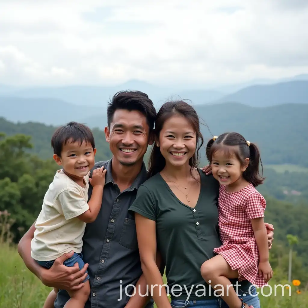 Thai-Family-of-Four-on-Top-of-a-Mountain-with-Scenic-Views