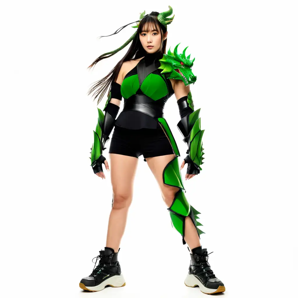 Japanese Woman with Green Dragon Gauntlet Body Wrap