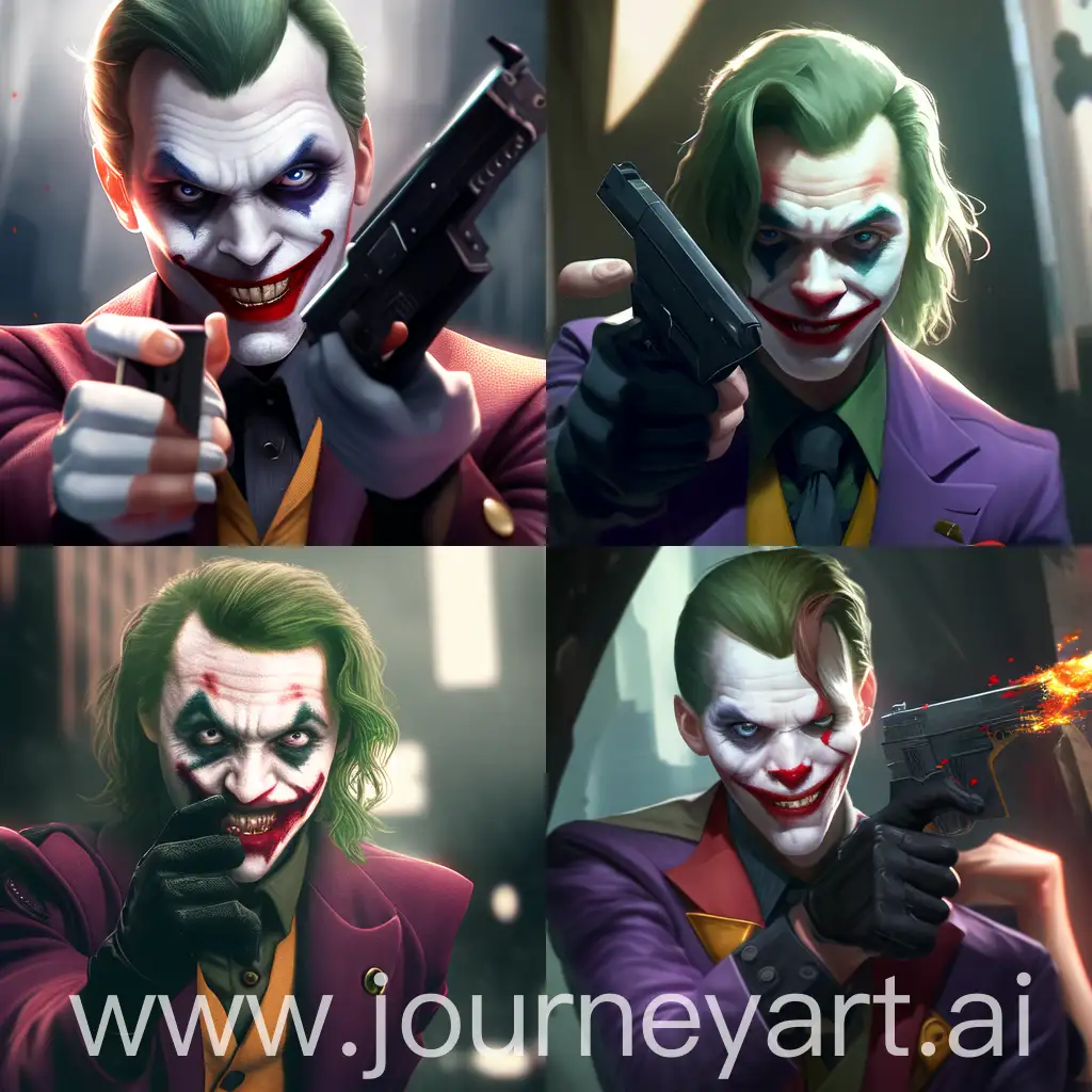 Grimacing-Joker-Holding-Pistol-in-Cold-Gaze