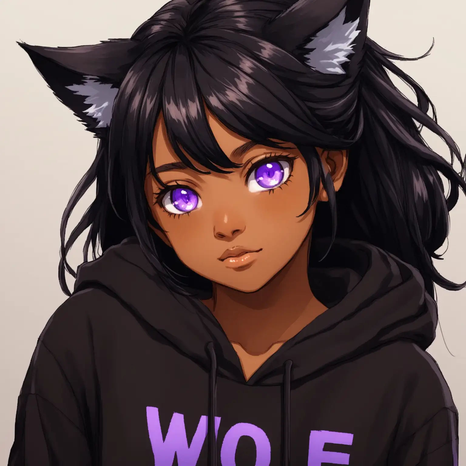 Teenage Girl with Wolf Ears in Black Hoodie