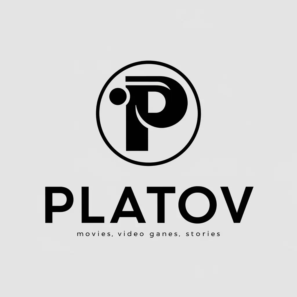 a vector logo design,with the text "Platov", main symbol:Movies Video games Books Stories,Moderate,clear background