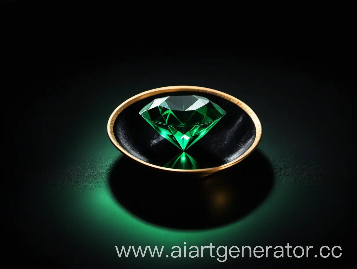 Green-Diamond-in-Golden-Dish-with-Bright-Light-on-Dark-Velvet-Table