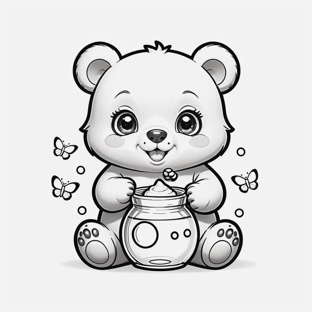 Playful Kawaii Style Bear Holding Honey Pot