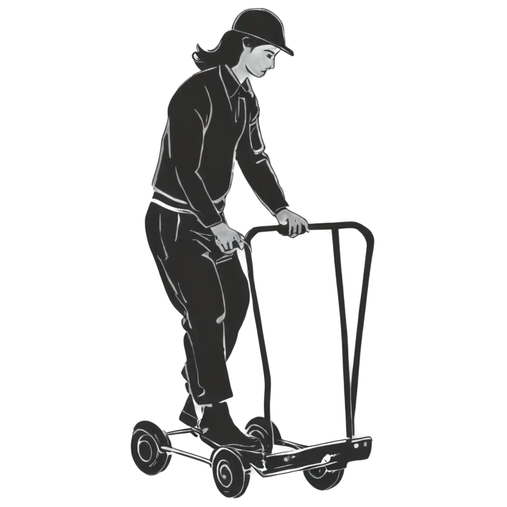 a worker moving a dolly in black and white to add in a logo