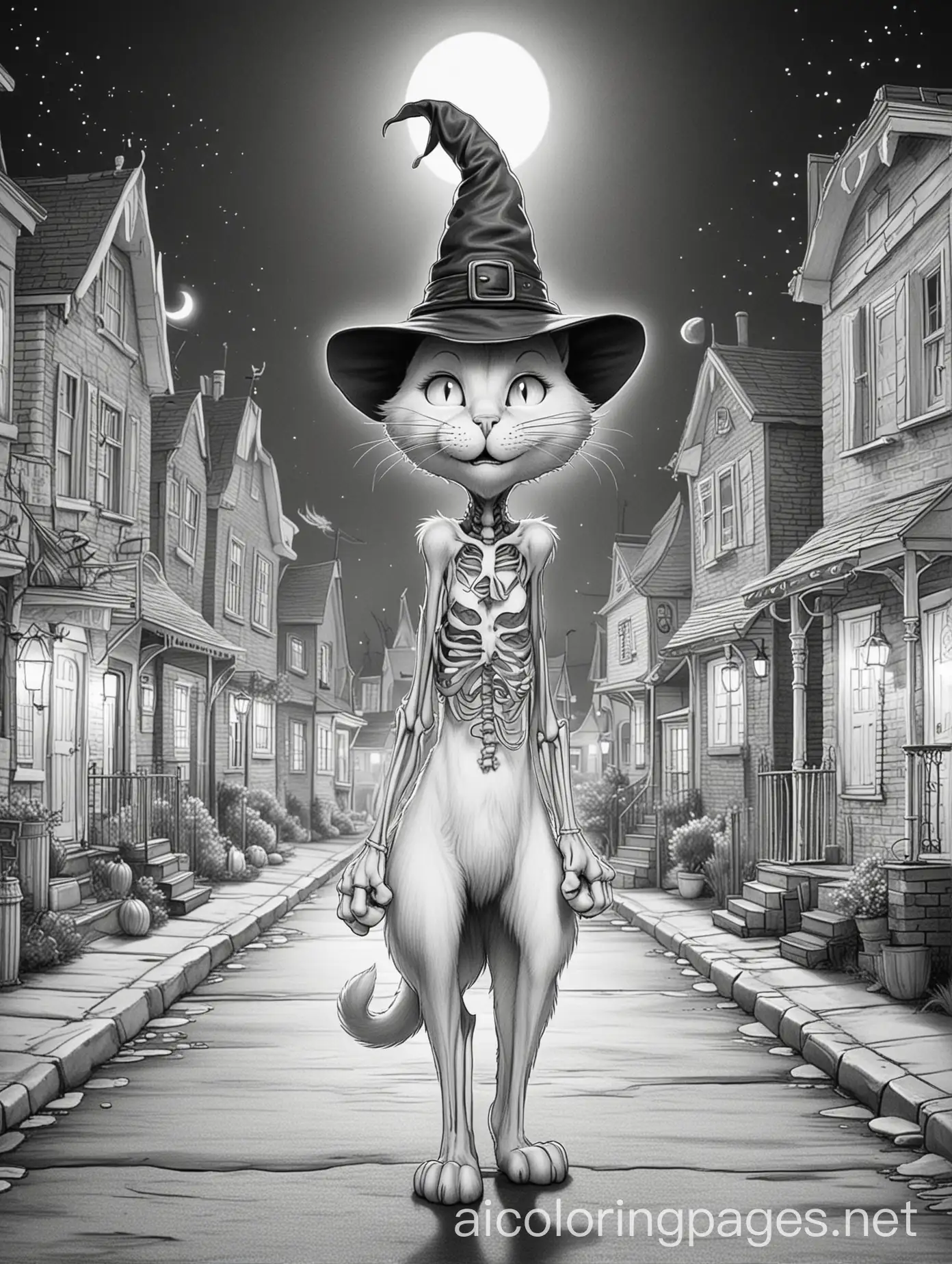 Creepy-Golden-Cat-in-Witchs-Hat-on-a-Spooky-Night