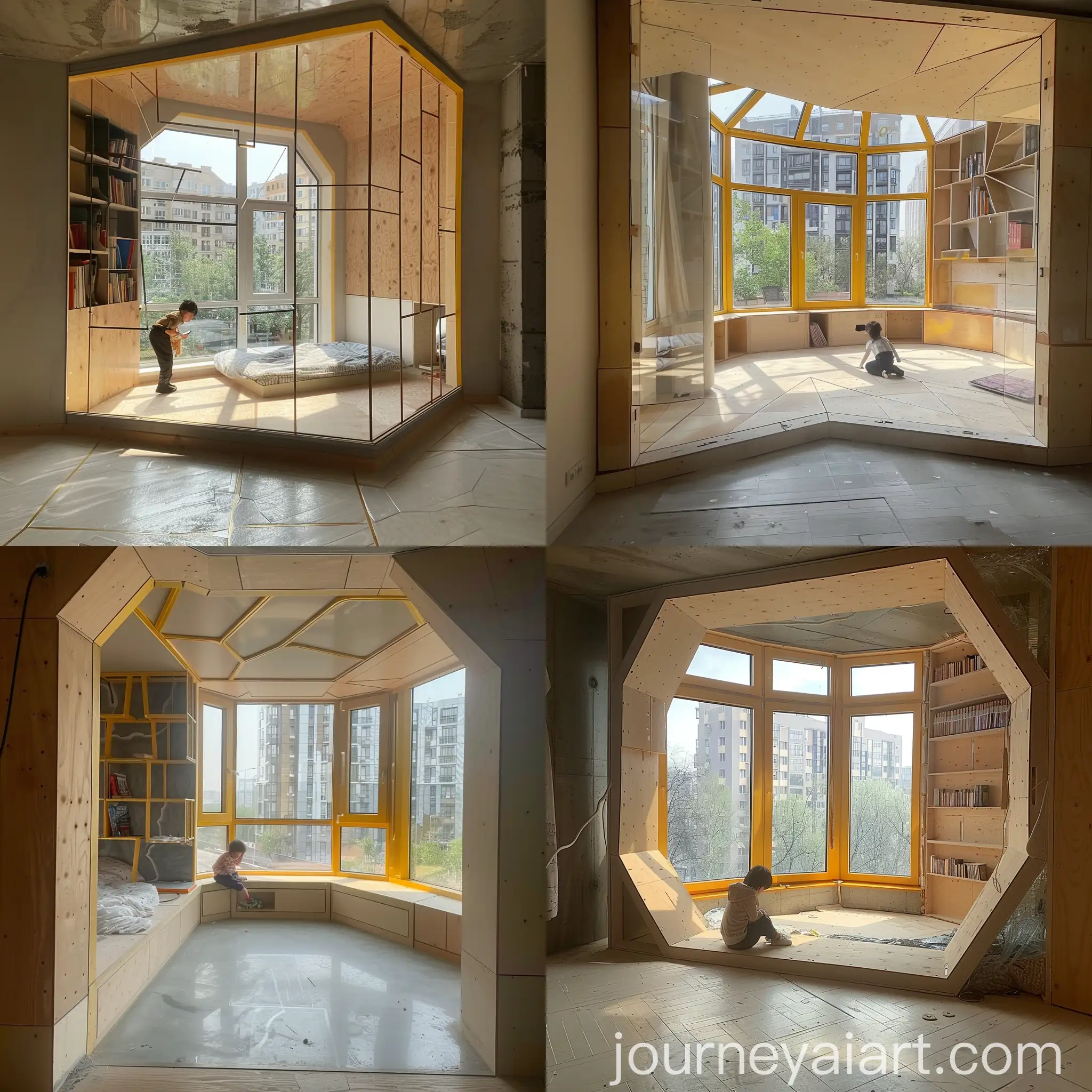 Modern-Pentagonal-Bedroom-with-Kitchen-Arch-and-Panoramic-Windows