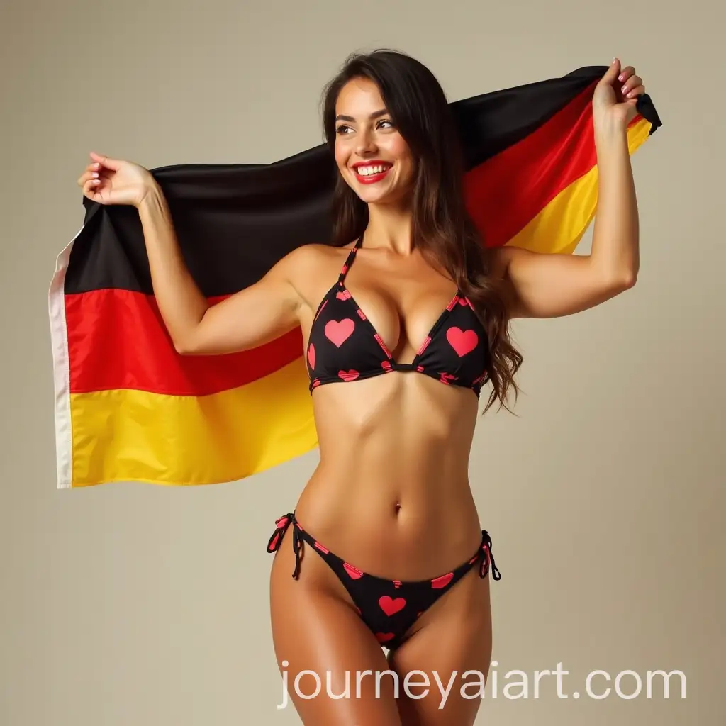 German-Girl-in-HeartPrint-Bikini-Holding-National-Flag