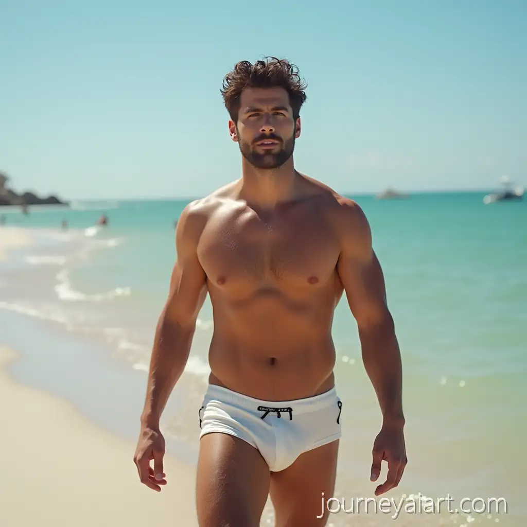 Man-in-Underwear-Shirtless-atBeach-scene-man-underwear-Beach-Scene
