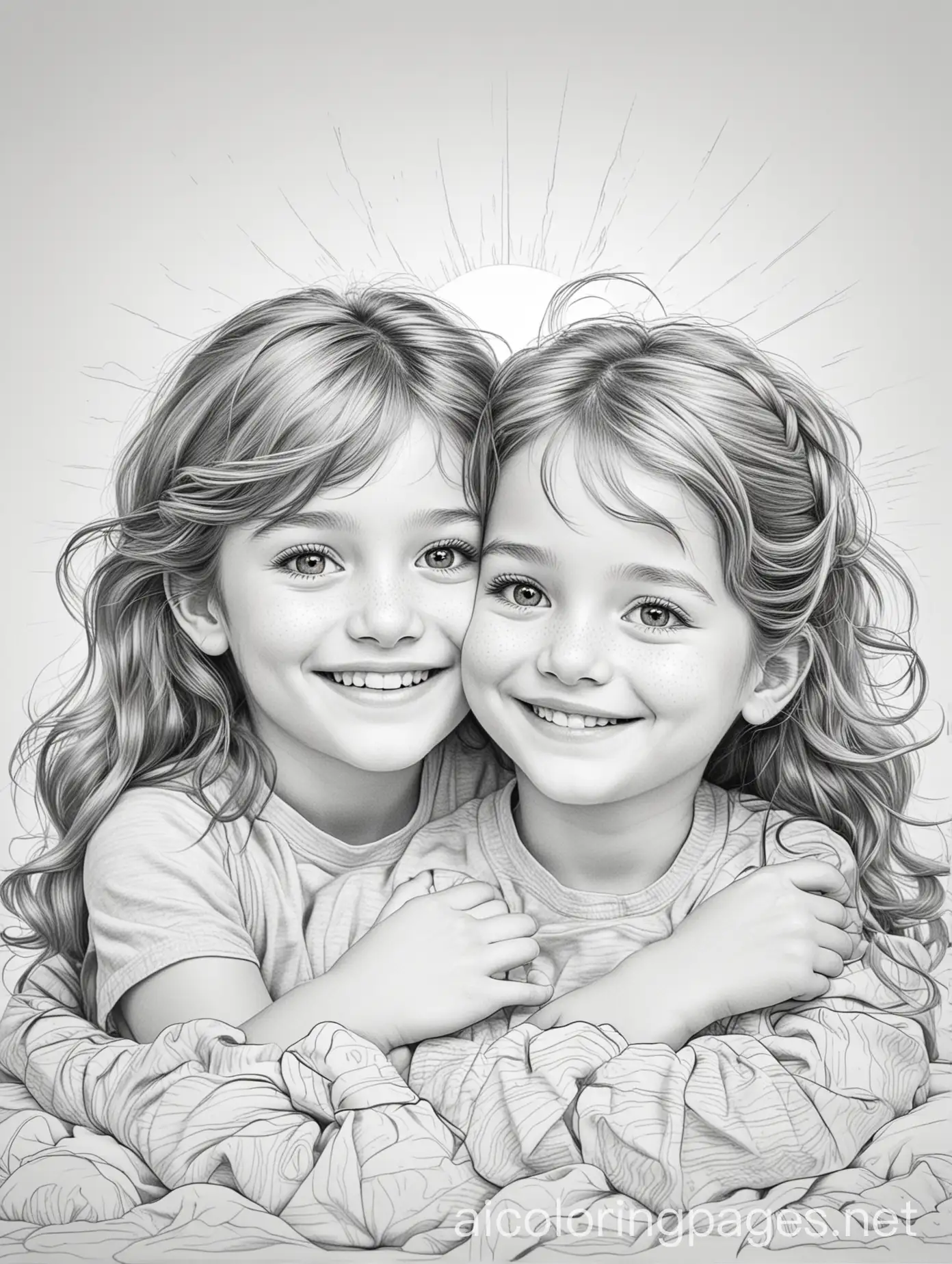 Smiling-Kids-Hugging-Sun-Hearth-Coloring-Page