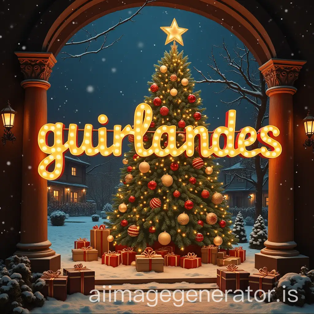 Christmas-Scene-with-Guirlandes-Text-in-Bold-Letters