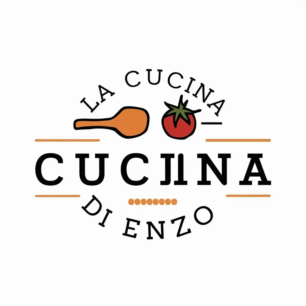 a vector logo design,with the text "La cucina di Enzo", main symbol:Wooden spoon and tomato,Moderate,be used in Restaurant industry,clear background