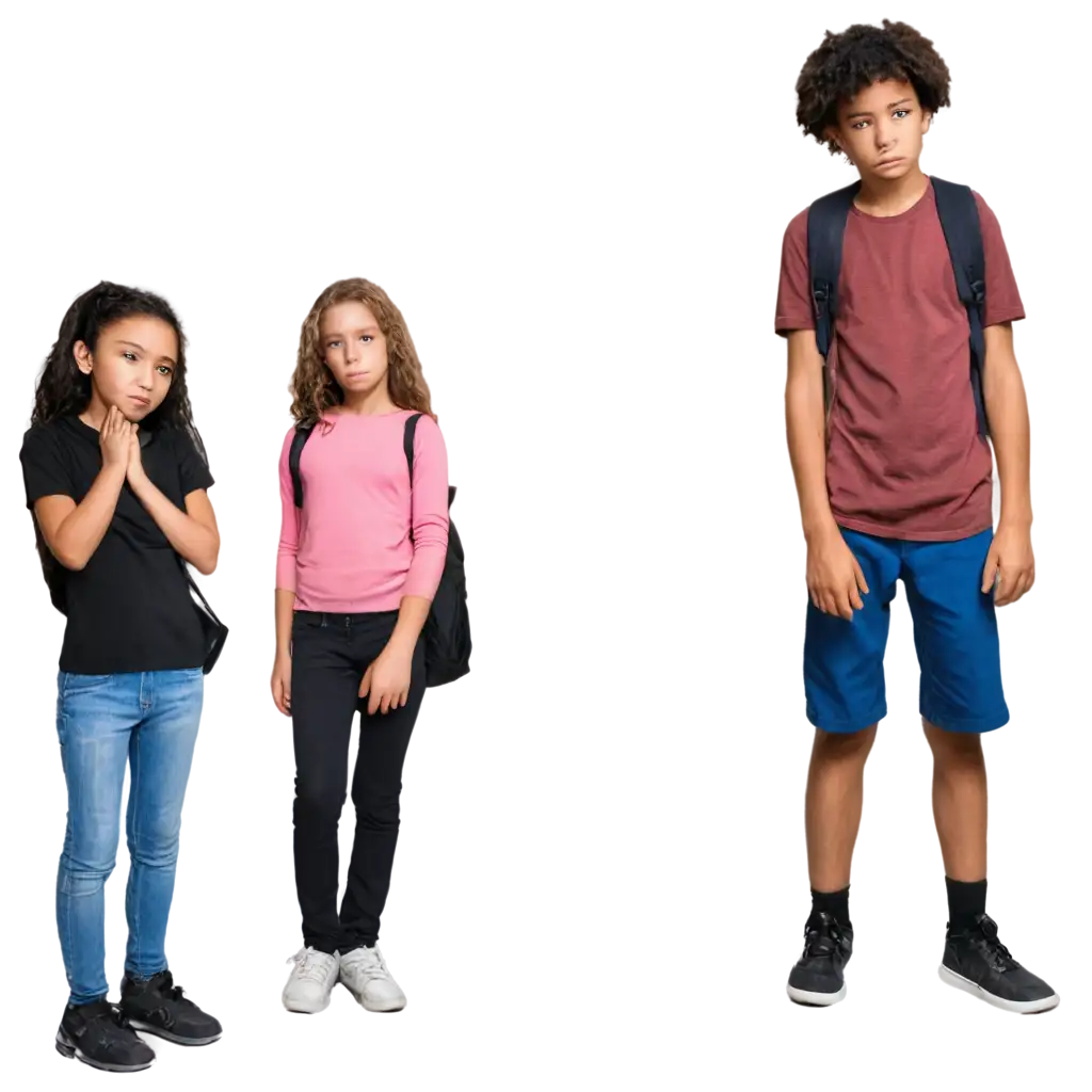 Diverse-Emotions-A-HighResolution-PNG-Image-of-Four-Sad-TenYearOld-Students