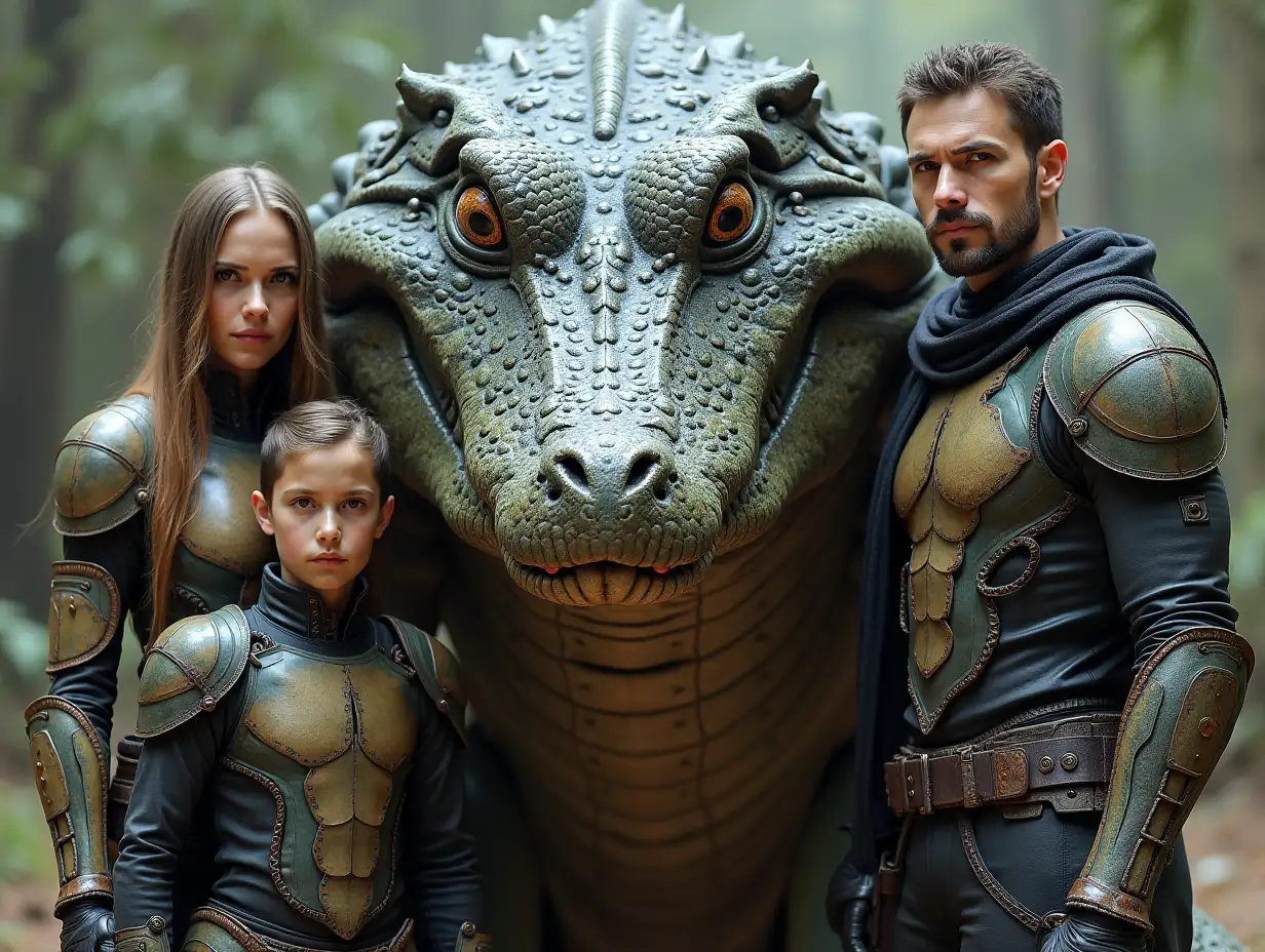 Ki-Fantasy Family,Man,Woman, and Children, massive Alligator face and with Glass and Metal armor equipment