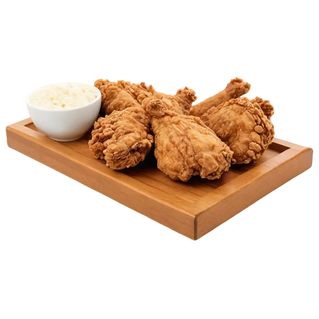 KFC-Fried-Chicken-on-Wooden-Plate-HighQuality-PNG-Image-for-Culinary-and-Digital-Projects