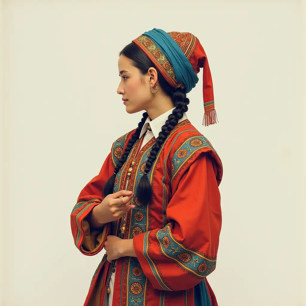 On a transparent background, depict an Uzbek wearing national costume.