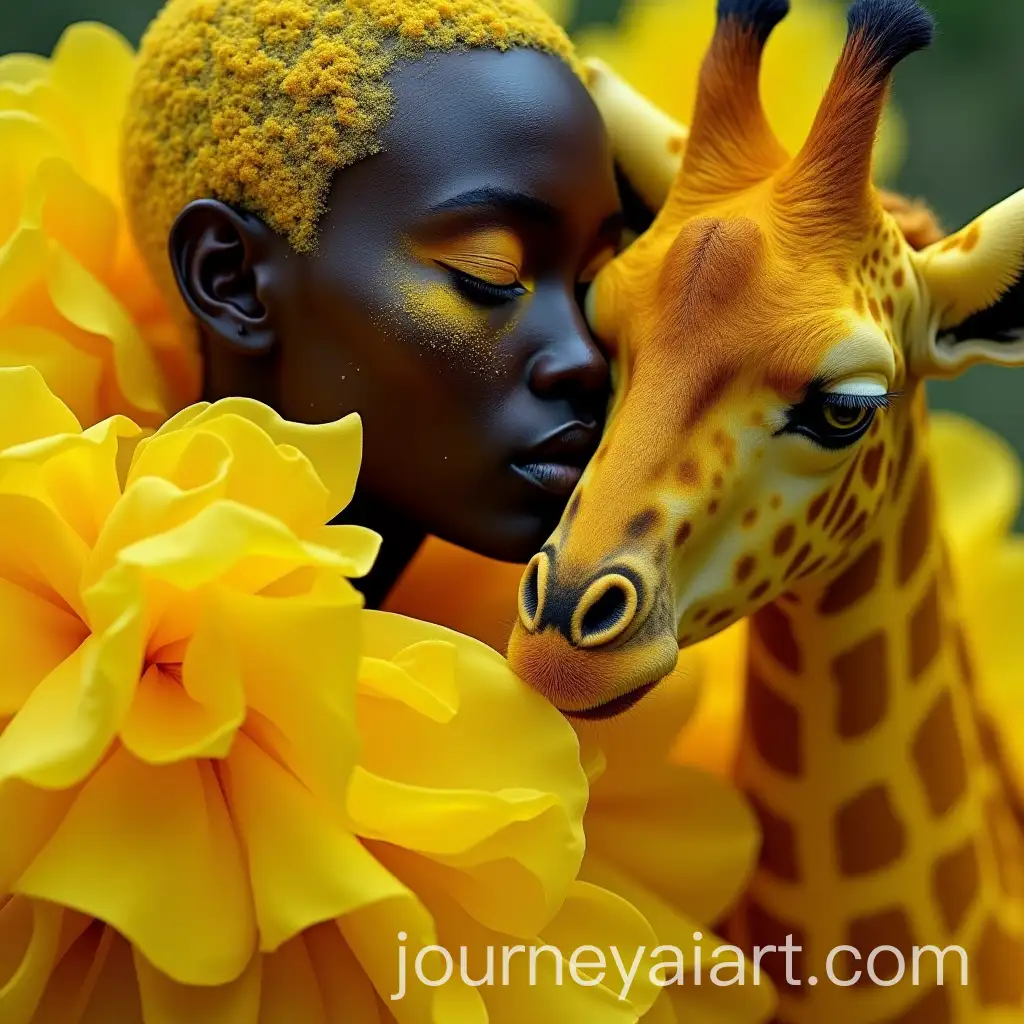 AvantGarde-High-Fashion-Model-with-Yellow-Giraffe-in-Flowing-Dress