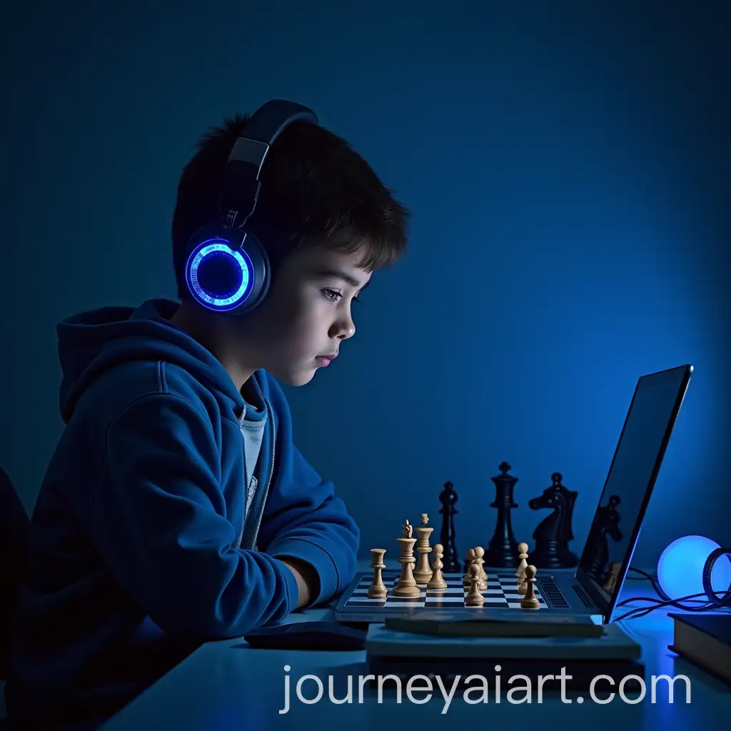 Boy-Playing-Chess-with-Laptop-Books-and-Cool-Gadgets-in-Blue-and-Dark-Theme