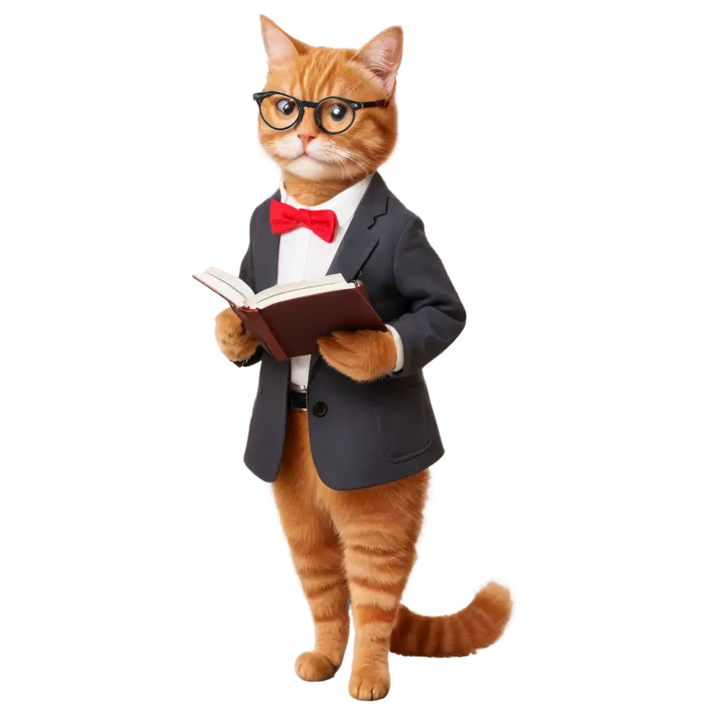 PNG-Image-of-a-Cat-Reading-a-Book-with-Glasses-Resembling-a-Teacher