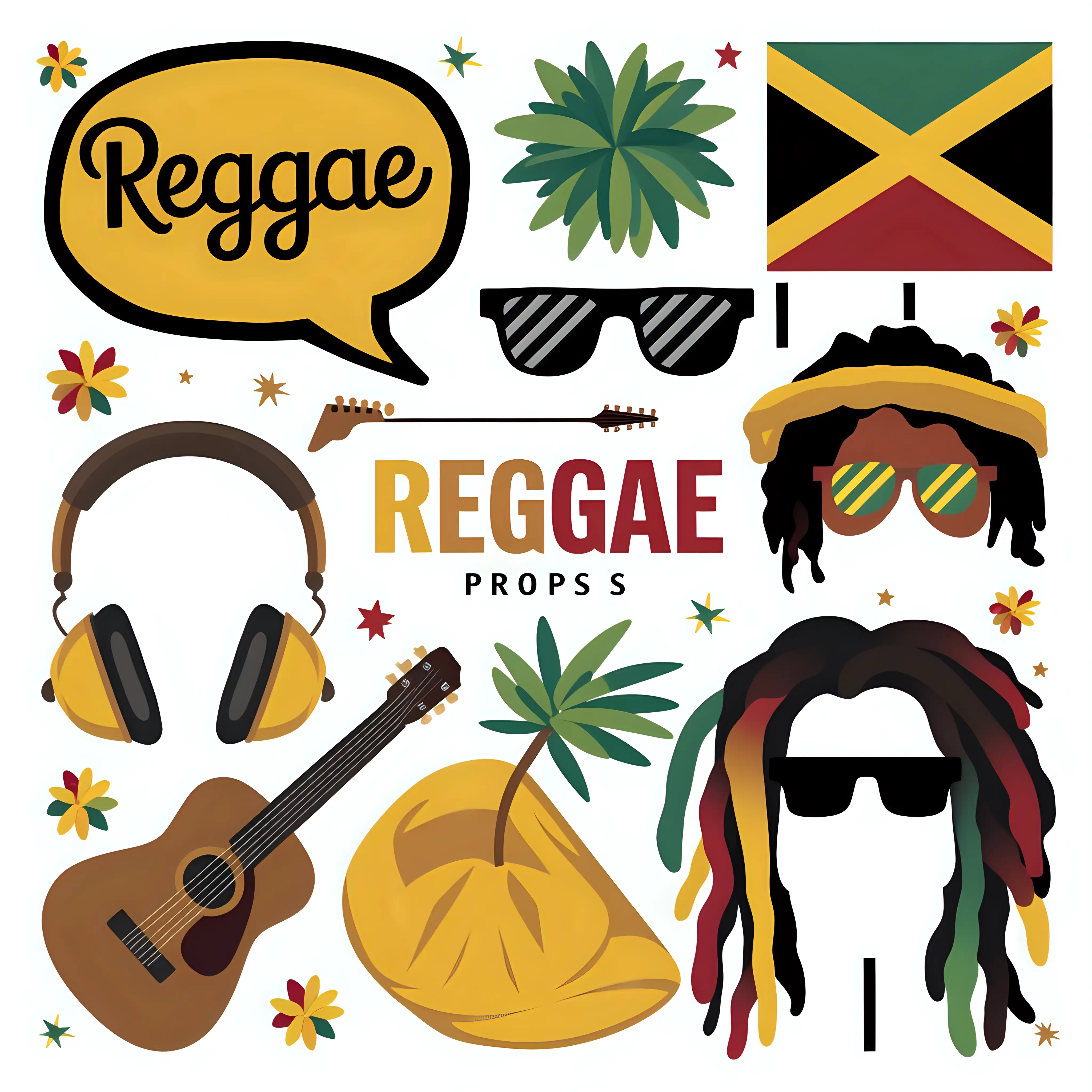 Reggae Theme Photo Booth Props on White Background