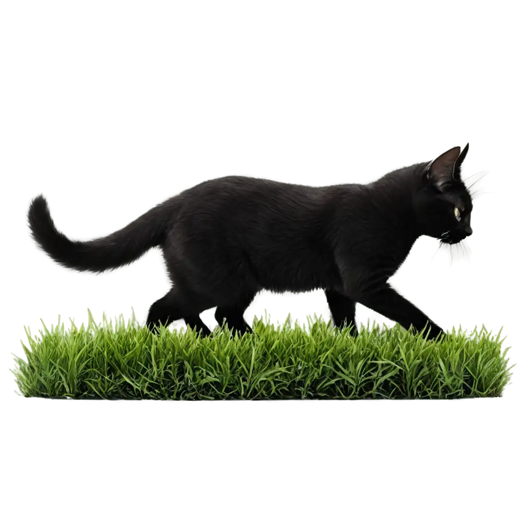 PNG-Image-of-a-Black-Cat-Playing-in-Grass-Vivid-and-Detailed-Visuals