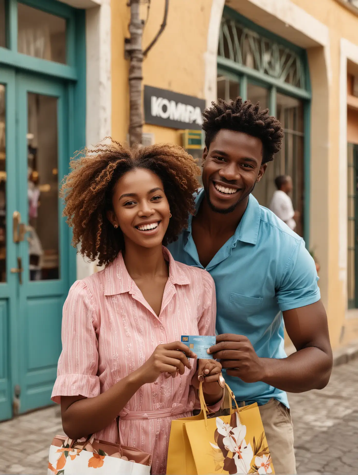 Happy Black Family Shopping in Curaao with Kompa Leon Card