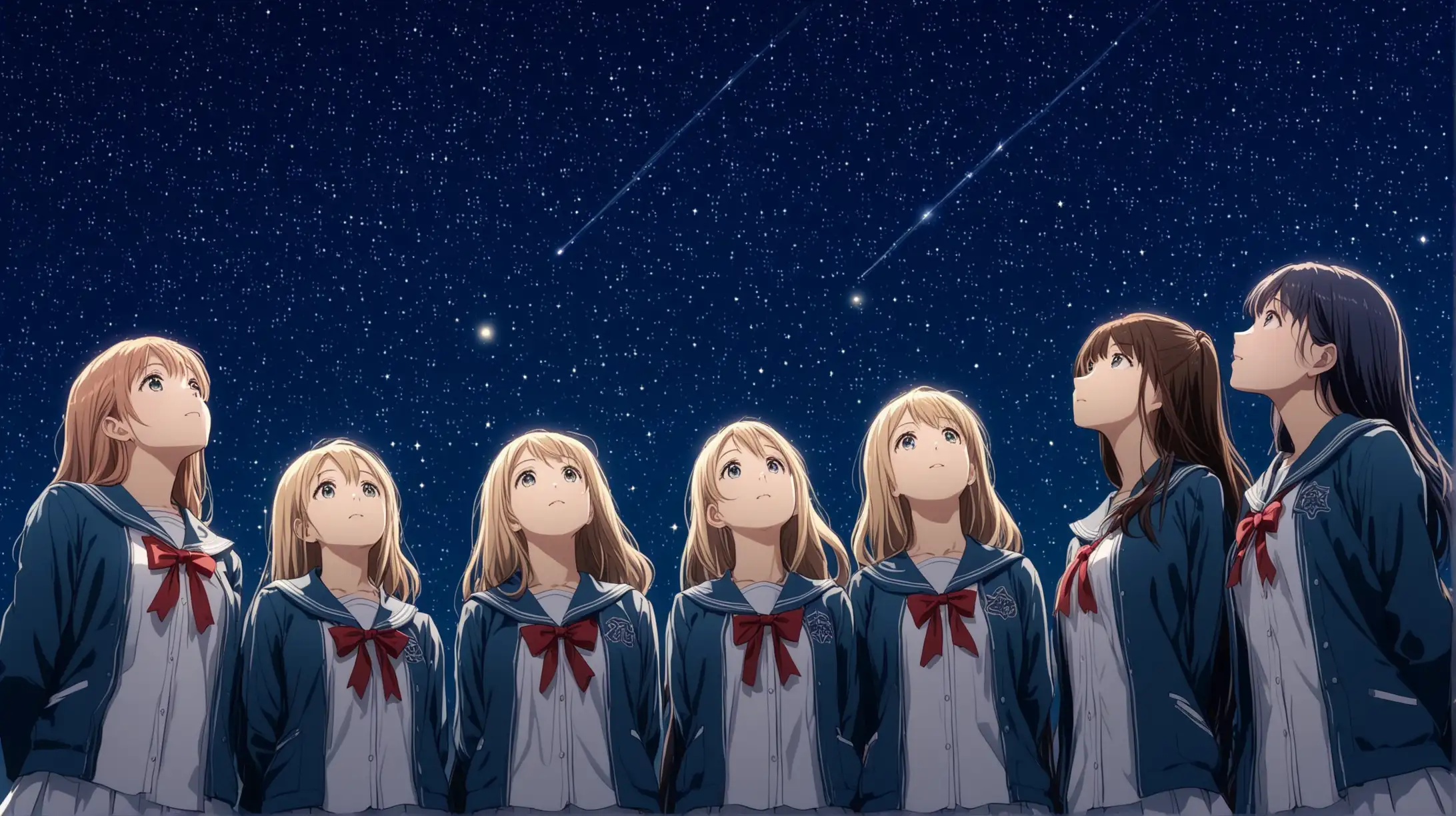 Seven High School Girls Gazing at the Starry Sky